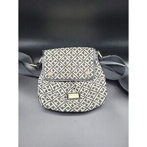 Tommy Hilfiger Classic Signature Logo Canvas Black Tan Navy Crossbody Bag Purse